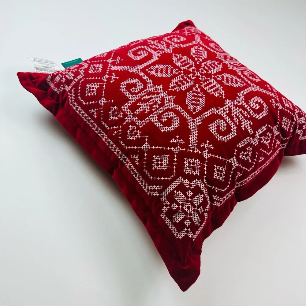 North Spruce Lane Red Velvet Embroidered Christmas Pillow